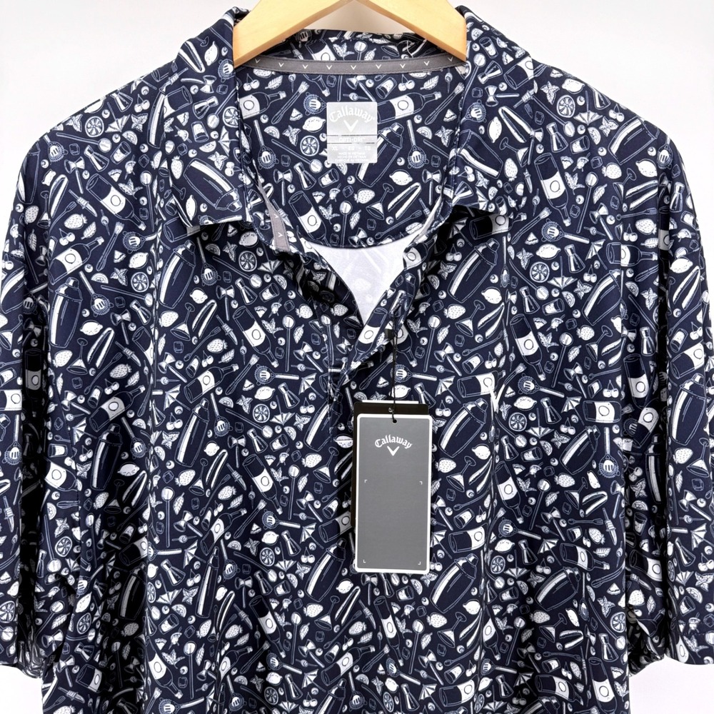 Callaway Mens Golf Polo Shirt Size XL Short Sleeve Navy Blue Cocktail Print NWT - Picture 3 of 16